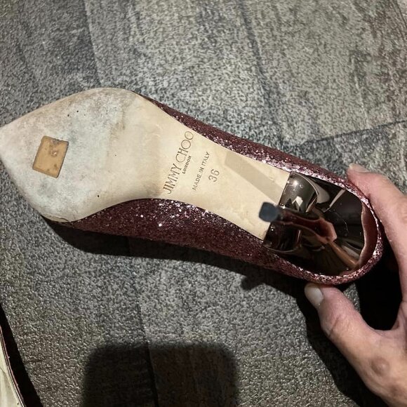 Jimmy Choo Pink Glitter Pointed Pumps - Picture 3 of 9